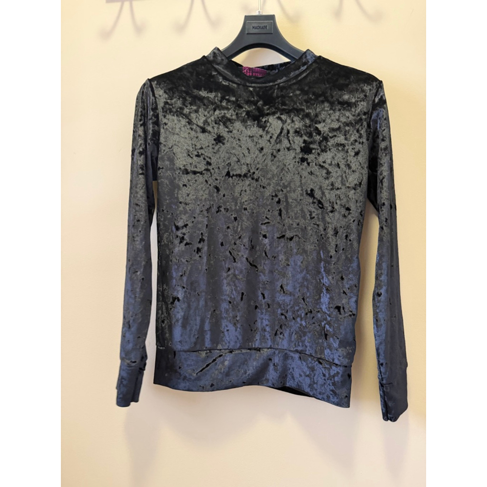 Women's EDGE STREET Black Crushed Velvet Long Sleeve Tee S
